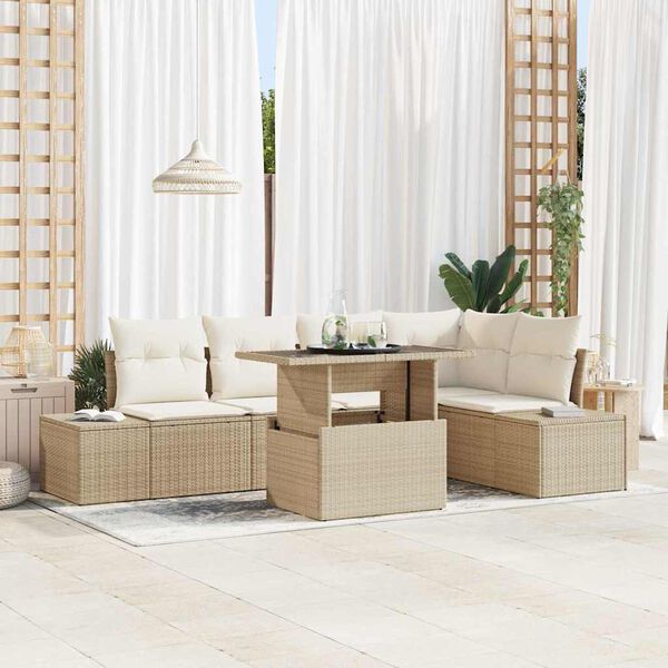 vidaXL Havesofa Sæt med pude 6 pcs Beige polyrattan
