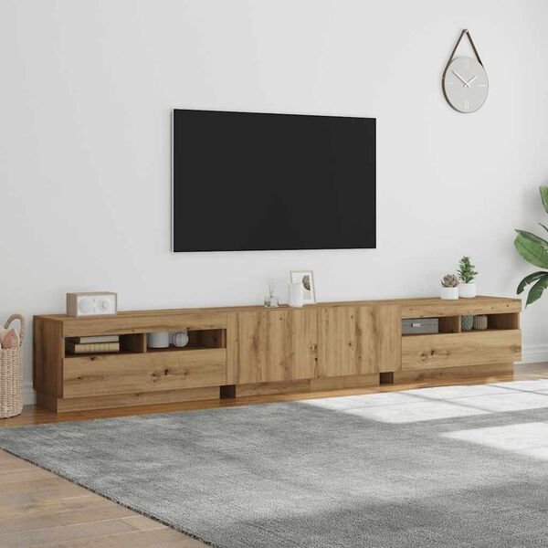 vidaXL tv-bord med LED-lys 260x35x40 cm konstrueret tr&aelig; kunsteg
