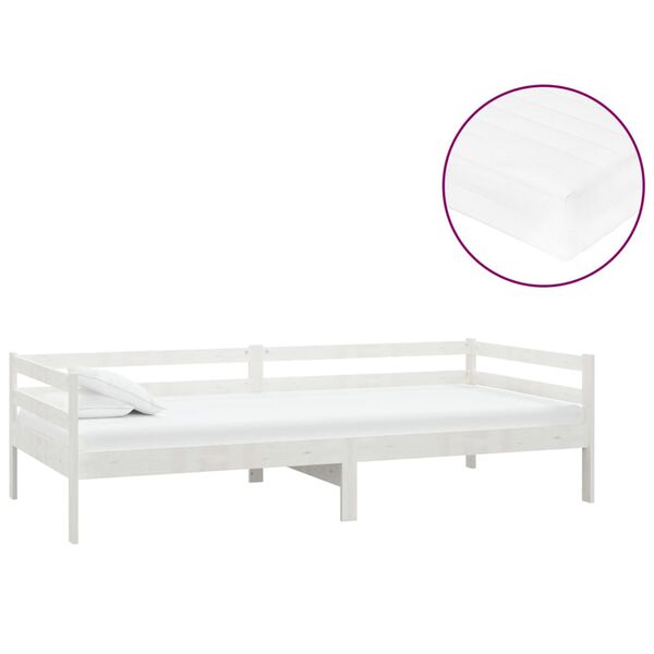 vidaXL daybed med madras 90x200 cm massivt fyrretræ hvid