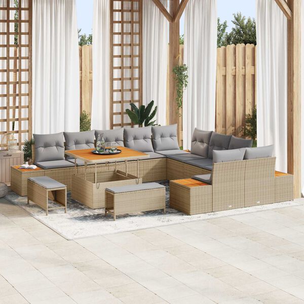 vidaXL Havesofa S&aelig;t 13 pcs Beige polyrattan