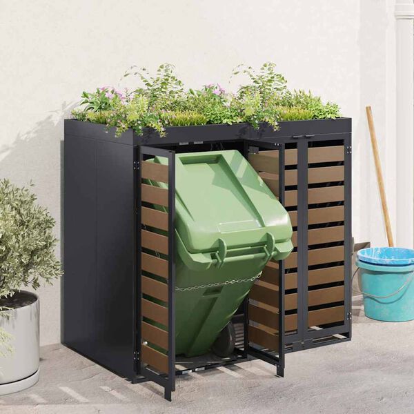 vidaXL Wheelie Bin Opbevaring til 3 Affaldscontainere Antracit