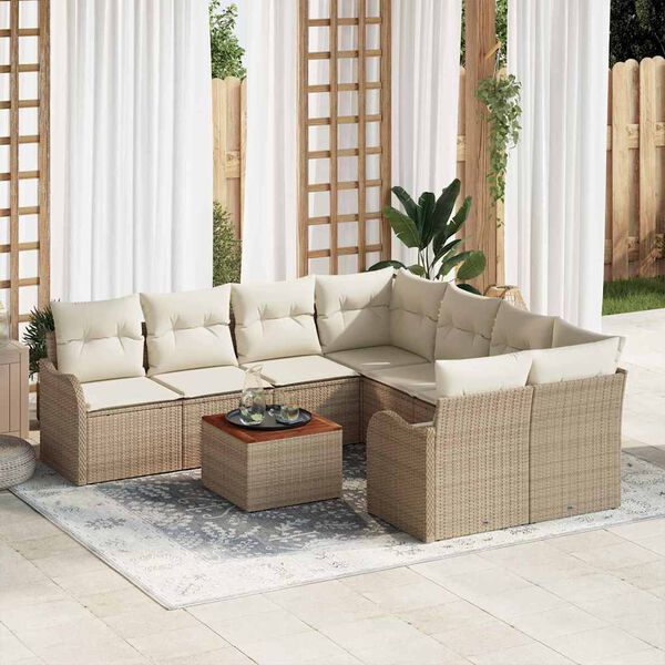 vidaXL Havesofa S&aelig;t med pude 9 pcs Beige polyrattan