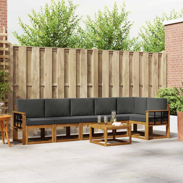 vidaXL Udend&oslash;rs sofagruppe med pude 7 pcs Naturlig og Antracit