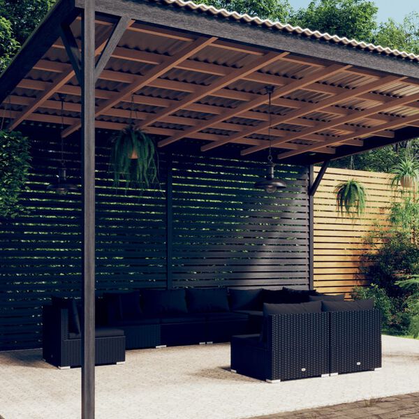 vidaXL lounges&aelig;t til haven 9 dele med hynder polyrattan sort