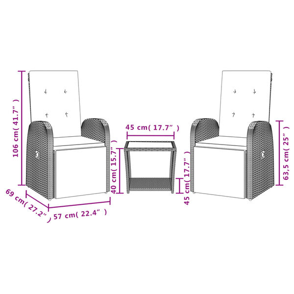 vidaXL spisebordss&aelig;t til haven 3 dele med hynder polyrattan gr&aring;