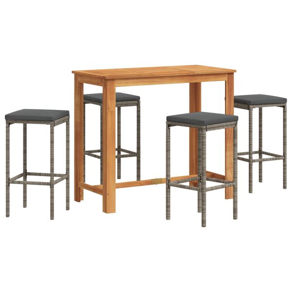 vidaXL barsæt til haven 5 dele massivt akacietræ og polyrattan grå