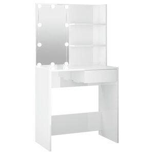 vidaXL makeupbord med LED-lys 74,5x40x141 cm hvid h&oslash;jglans