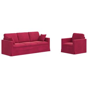 vidaXL Sofa S&aelig;t 2 stk. Vinr&oslash;d Fl&oslash;jl