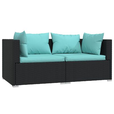 vidaXL 2-personers sofa med hynder polyrattan sort