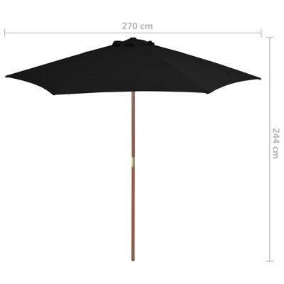vidaXL parasol med træstang 270 cm sort