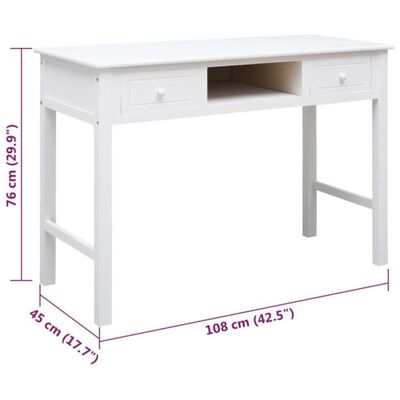 vidaXL skrivebord 108x45x76 cm massivt kejsertræ hvid