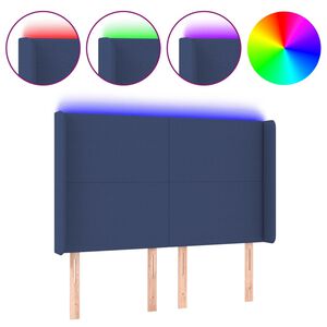 vidaXL sengegavl med LED-lys 147x16x118/128 cm stof bl&aring;