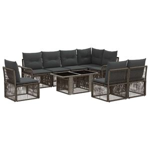 vidaXL Havesofa S&aelig;t 9 stk. Gr&aring; og M&oslash;rkegr&aring; polyrattan