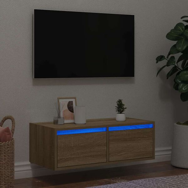 vidaXL tv-bord med LED-lys 75x35,5x25 cm sonoma-eg