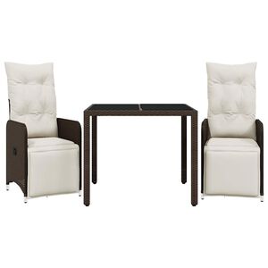 vidaXL bistros&aelig;t til haven 3 dele med hynder polyrattan brun