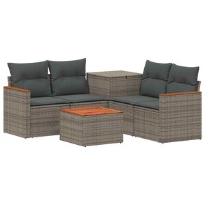 vidaXL Sofa S&aelig;t 6 stk. Gr&aring; og M&oslash;rkegr&aring; Poly Rattan og St&aring;l