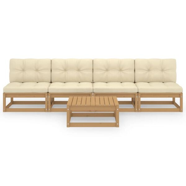 vidaXL loungesæt til haven 5 dele med hynder massivt fyrretræ