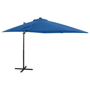 vidaXL h&aelig;ngeparasol med stang og LED-lys 250 cm azurbl&aring;
