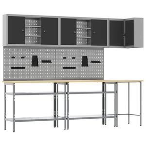 vidaXL Arbejds skab S&aelig;t med hylde med opbevaring 10 pcs Sort og gr&aring;