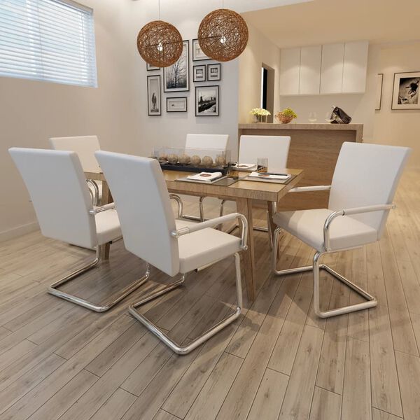 vidaXL spisebordsstole med cantilever 6 stk. stof hvid