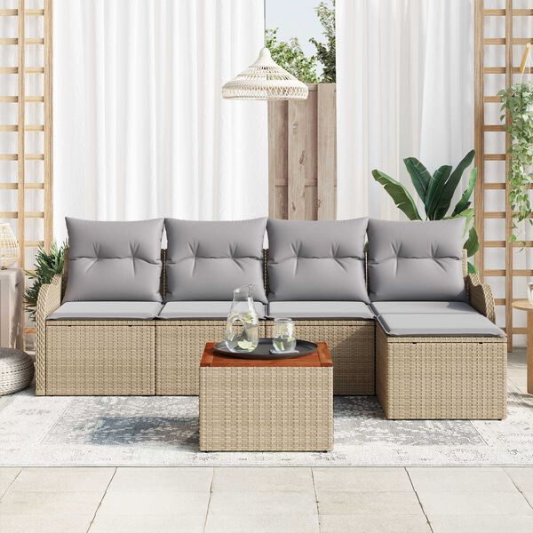 vidaXL Havesofa S&aelig;t med opbevaring 6 pcs Beige og lys gr&aring; polyrattan