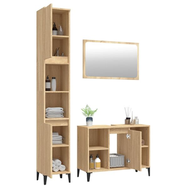 vidaXL m&oslash;bels&aelig;t til badev&aelig;relse 3 dele konstrueret tr&aelig; sonoma-eg