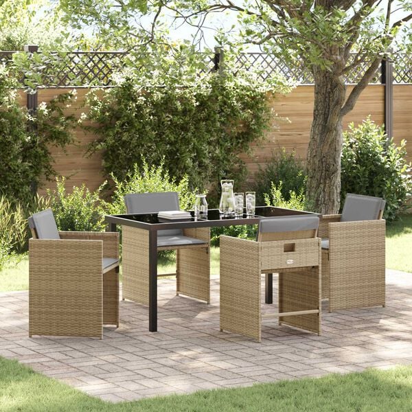 vidaXL Have Spisebordss&aelig;t 5 pcs Beige polyrattan