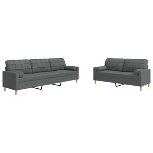 vidaXL sofas&aelig;t 2 dele med pyntepuder stof m&oslash;rkegr&aring;