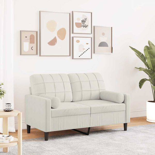 vidaXL 2-personers sofa med pyntepuder 120 cm velour cremefarvet