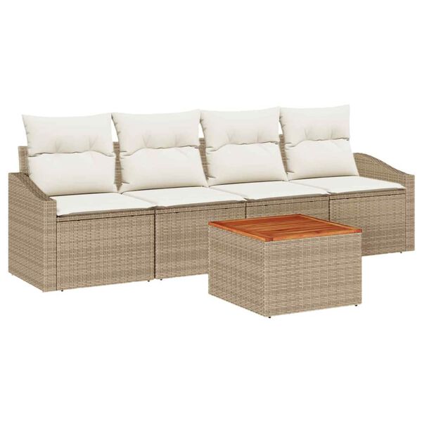 vidaXL Havesofa Sæt med opbevaring 5 pcs Beige og creme polyrattan