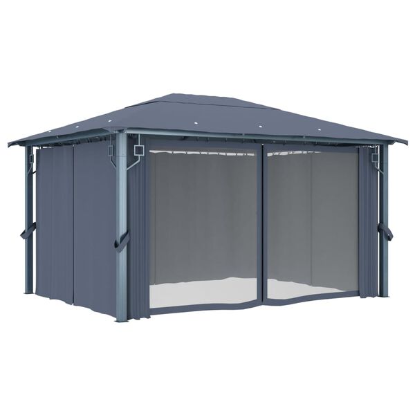 vidaXL havepavillon med gardin 400x300 cm aluminium antracitgrå