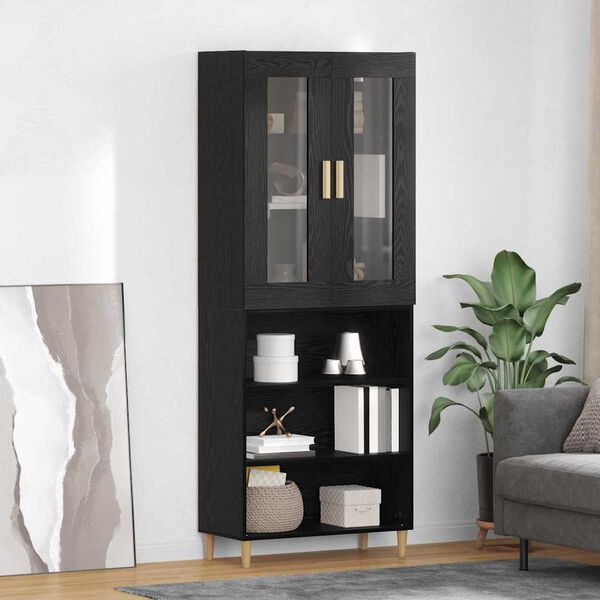 vidaXL Highboard Sort eg 69,5 x 34 x 180 cm Ingeni&oslash;rtr&aelig; og glas
