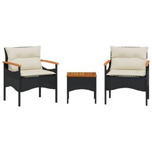 vidaXL sofas&aelig;t til haven 3 dele med hynder polyrattan sort