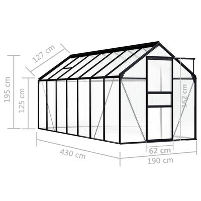 vidaXL drivhus 8,17 m² aluminium antracitgrå