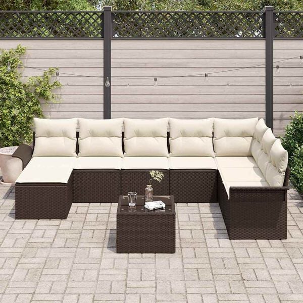 vidaXL Havesofa Sæt med pude 9 pcs Brun Poly rattan