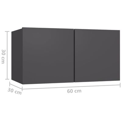 vidaXL væghængte tv-skabe 3 stk. 60x30x30 cm grå