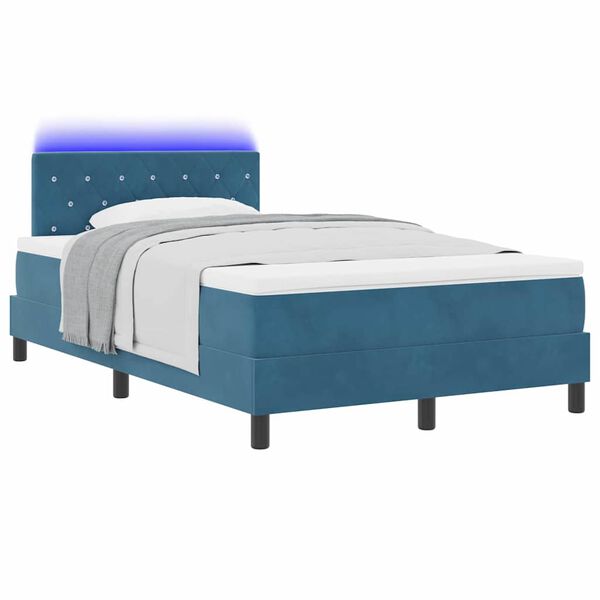 vidaXL LED Box Spring Bed med madras M&oslash;rk bl&aring; 120 x 200 cm Fl&oslash;jl