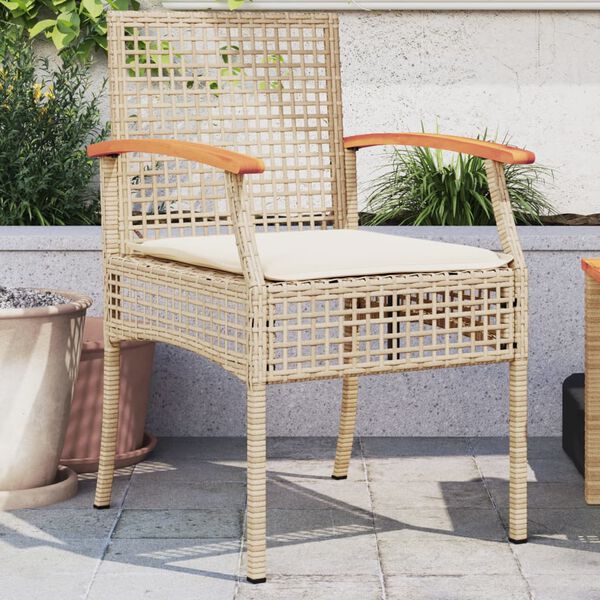 vidaXL havestole 2 stk. med hynder polyrattan og akacietr&aelig; beige