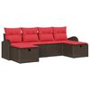 vidaXL Sofa S&aelig;t 6 stk. 6-Antal s&aelig;der Brun og R&oslash;d polyrattan