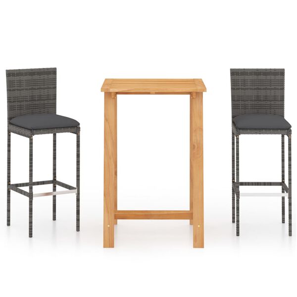 vidaXL barsæt til haven 3 dele med hynder grå