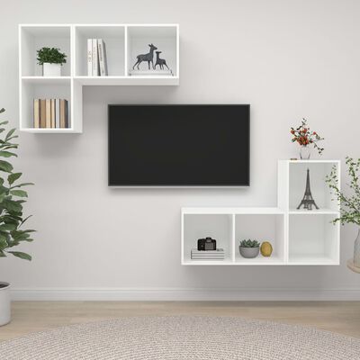 vidaXL vægmonterede tv-skabe 4 stk. konstrueret træ hvid