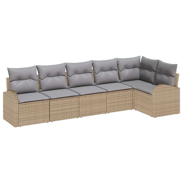 vidaXL Havesofa Sæt med pude 6 pcs Beige Poly rattan