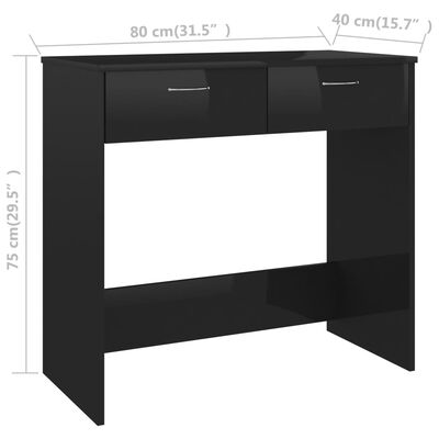 vidaXL skrivebord 80x40x75 cm konstrueret træ sort højglans