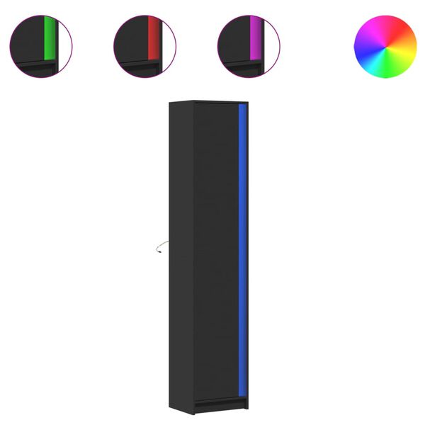 vidaXL skab med LED-lys 41,5x32,5x200 cm konstrueret tr&aelig; sort