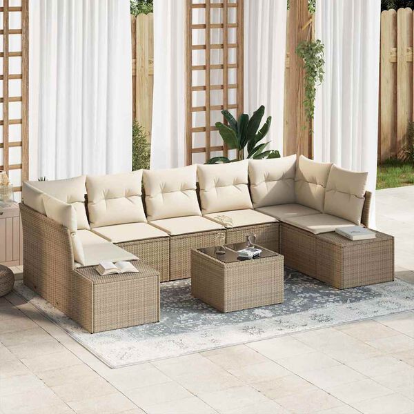 vidaXL Havesofa Sæt med pude 8 pcs Beige polyrattan