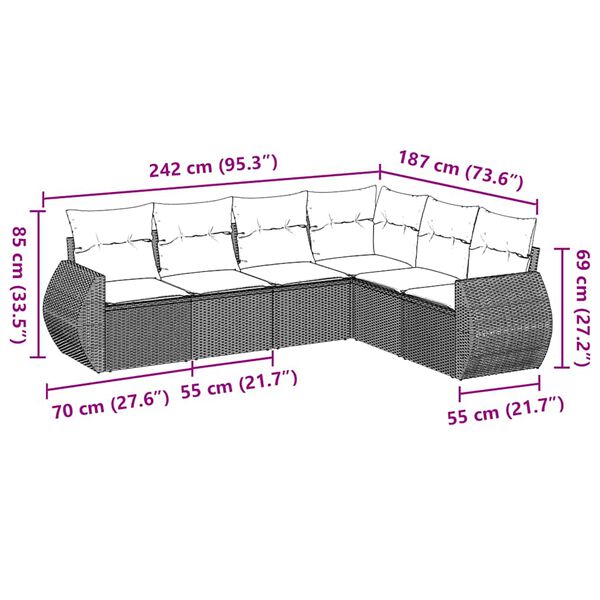 vidaXL sofas&aelig;t til haven 6 dele med hynder polyrattan sort