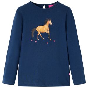 vidaXL Lang&aelig;rmet T-shirt til b&oslash;rn str. 92 marinebl&aring;