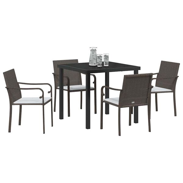 vidaXL Have Spisebordssæt 5 pcs Brun Poly rattan