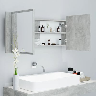 vidaXL badeværelsesskab m. spejl og LED-lys 100x12x45cm akryl betongrå