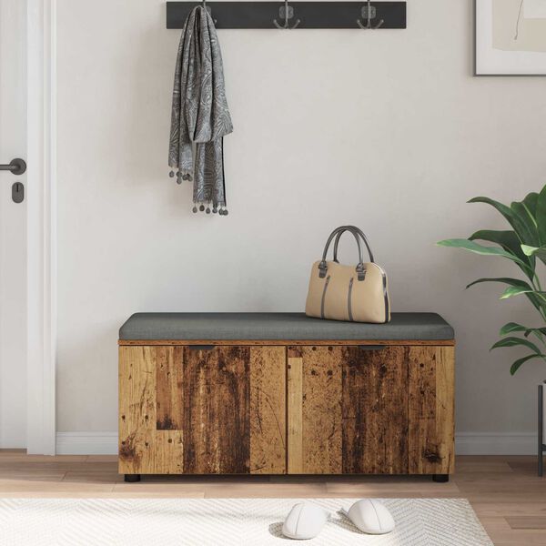 vidaXL Hallb&aelig;nk med pude med opbevaring Gammelt tr&aelig; 100 x 38 x 46 cm